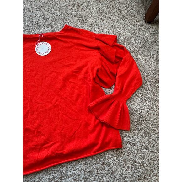 NWT - UMGEE Tangerine Ruffle Sleeve sweater, Red/Orange, festive & fun!! medium - Picture 9 of 11